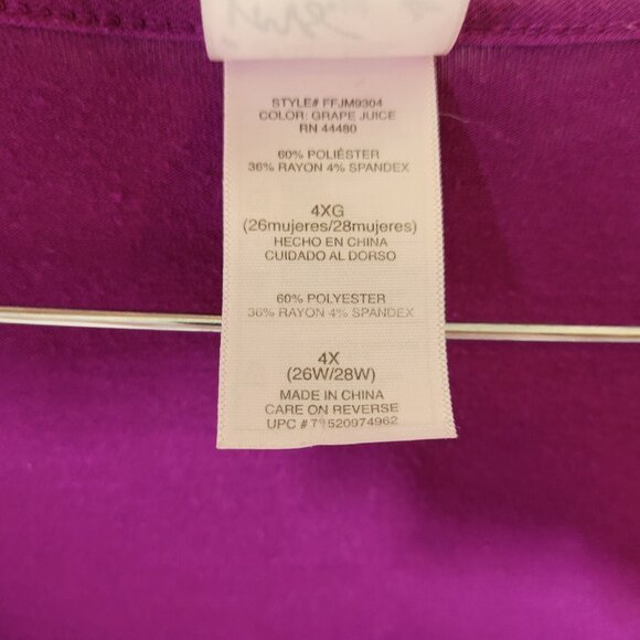 Just My Size Women Top 4X Plus Tunic Draped Neck Purple Poly Blend PUR27E - Picture 7 of 8